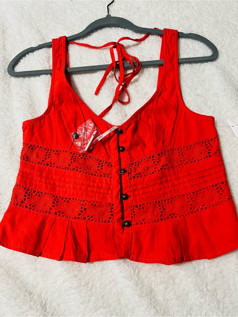 Free People Red Eyelet Button-Front Camisole